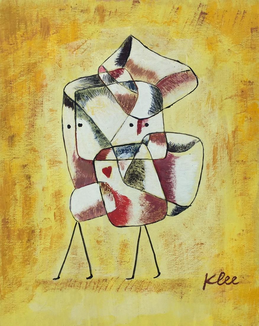 Paul Klee mixed media on paper Swiss: Mixed media on paper. Signed lower right. From a private collection. 6,1 x 7,6 in. (15,5 x 19,2 cm). Paul Klee (1879-1940, Swiss). It is being sold in the manner or style of the artist. Abstraction.