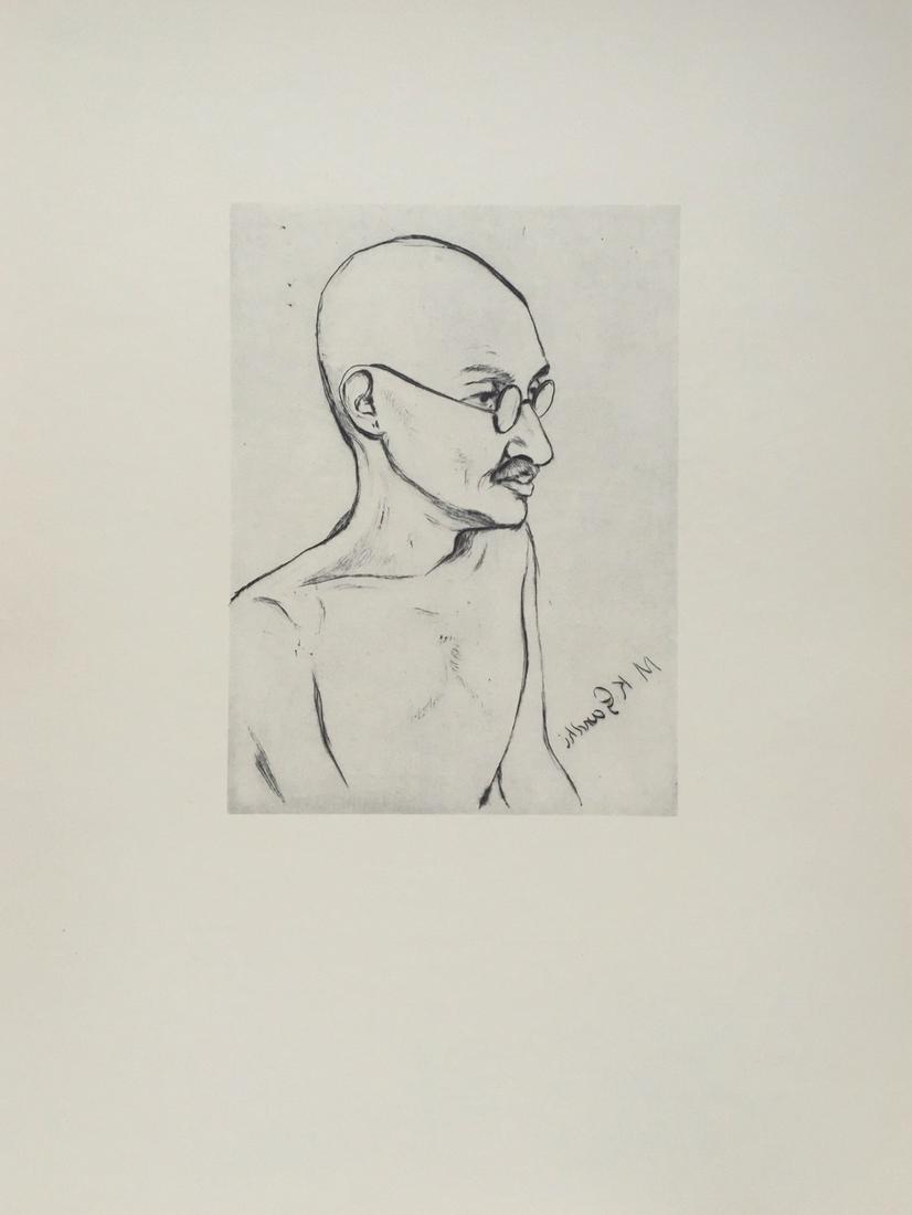 Vintage Litho print Indian Mukul Dey Mahatma Gandhi (1 of 3)