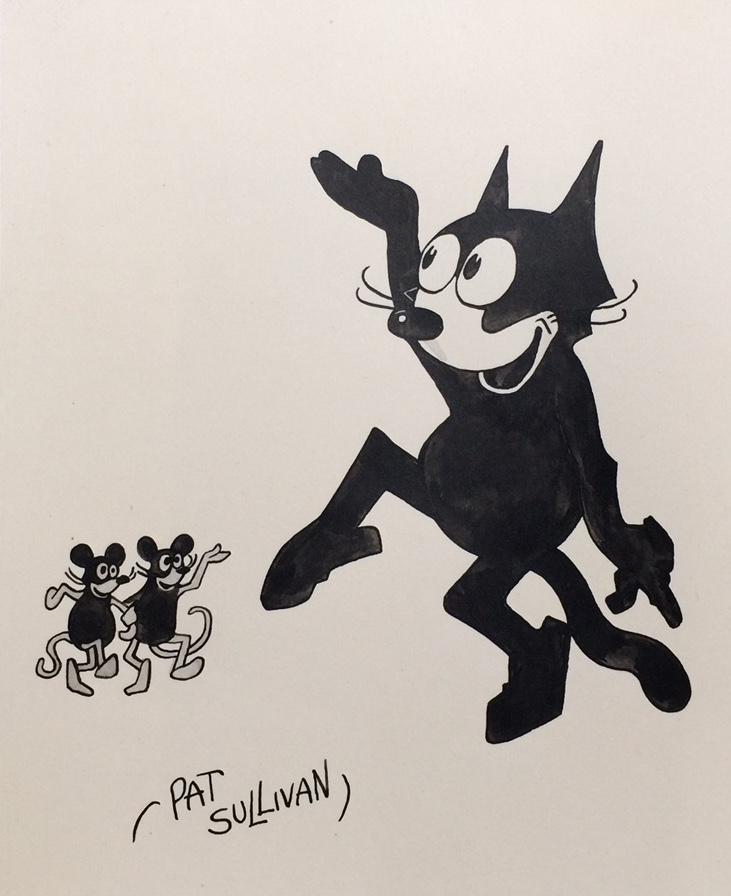 Pat Sullivan Ink drawing on paper style: Ink on paper, drawing. Signed lower left. From a private collection. 6,3 x 7,7 in. (16 x 19,5 cm). Pat Sullivan (1885-1933). It is being sold in the manner or style of the artist. Felix the cat.