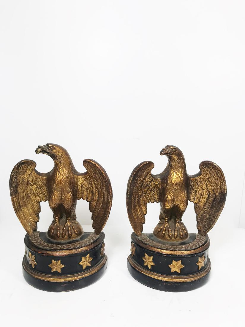 TWO ANTIQUE BORGHESE PLASTER EAGLE BOOKENDS must see (1 of 4)