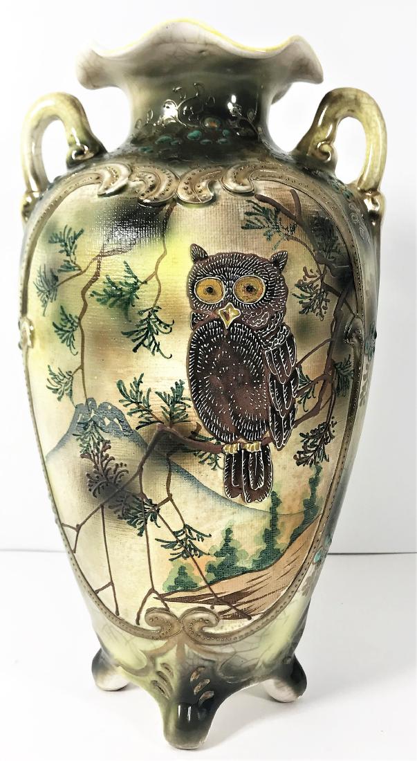 Rare Antique Nippon Moriage Owl Vase, measure (1 of 4)