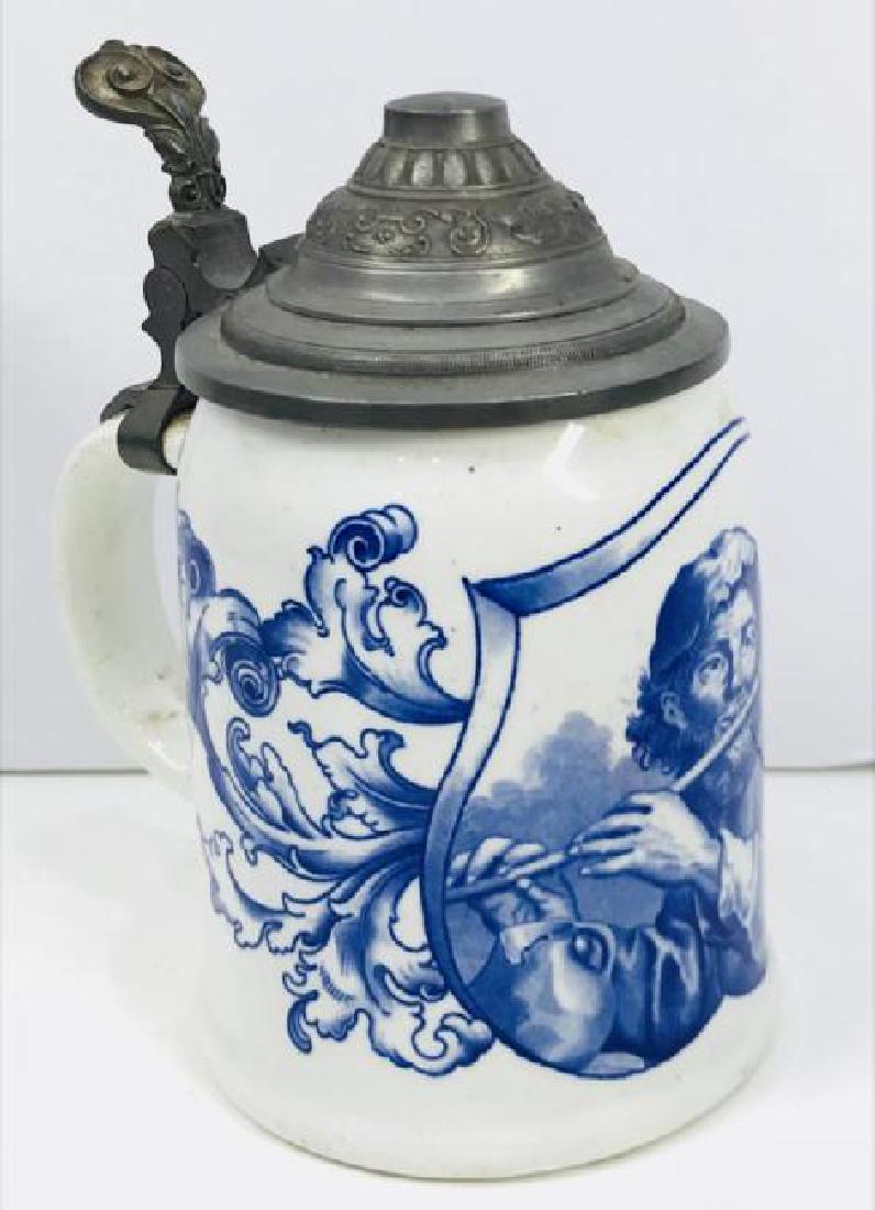 ANTIQUE BFK DELFT PORCELAIN STEIN, ESCENE DAVID TENIERS (1 of 5)