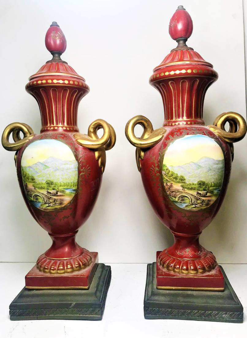 Antique pair hand painter porcelain english vase: Antique pair hand painter porcelain english vase , Size: 15.5"h X 6.25"w XZ 4.75"d