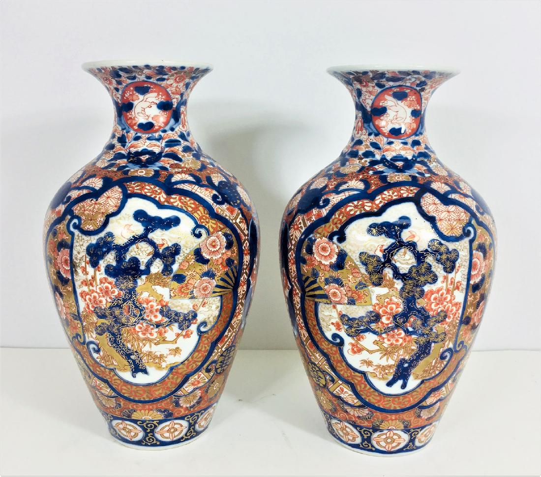 Antique Pair of Japanese Imari Open Vases, 19 century: Pair of Japanese Imari Open Vases, 19 century,measures 11 h x 6 w inches