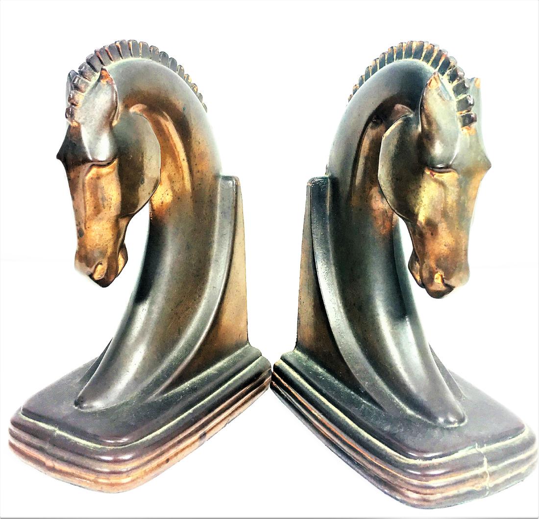 Antique Original 1930's Art Deco Trophy Craft Trojan: Antique Original 1930's Art Deco Trophy Craft Trojan Horse Bookends - Bronze ,measures 7.25"h x 8.25"w