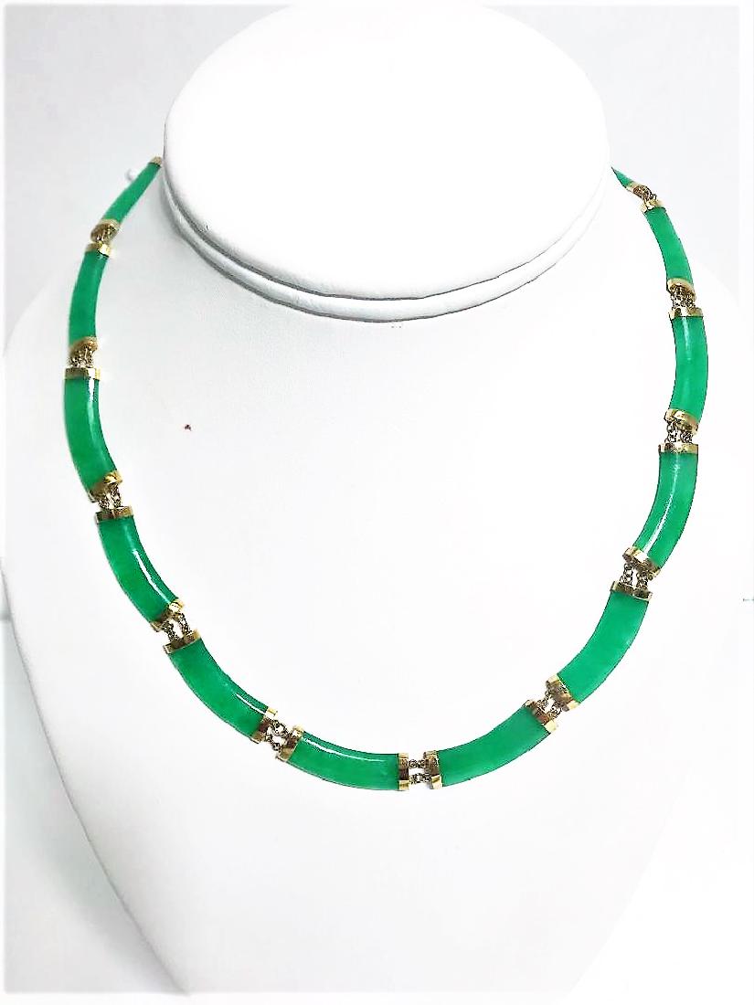 Antique Vintage Art Deco 14k Gold Chinese Carved: Antique Vintage Art Deco 14k Gold Chinese Carved Jadeite Jade Necklace, measures, 16.5".