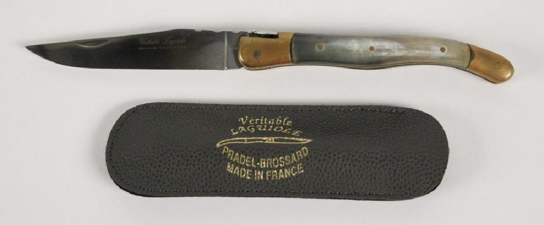 Veritable Laguiole Brossard Knife: Brass and Bone Handled Single Blade Folding Pocket Knife. [JHI 395]