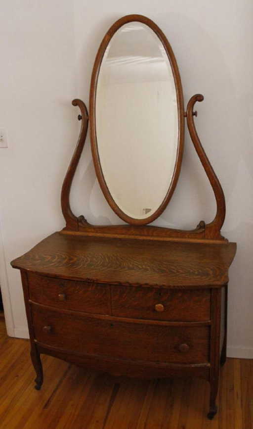 3 Drawer Tiger Oak Dresser with Oval Mirror