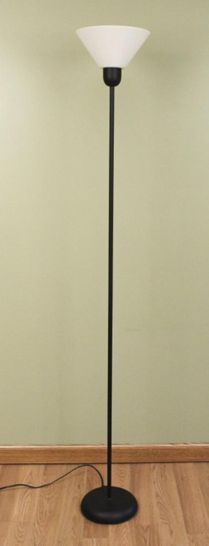 Black Floor Lamp with White Shade: Black Base Floor Lamp with White Lamp Shade. Measures Approximately 70" Tall. Home or Office Lighting. [ZIE 254]