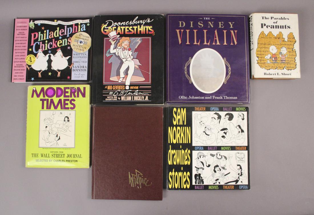 Books - Peanuts - Doonesbury & More!: The Parables Of Peanuts copyright 1968, Modern Times copyright 1968, Doonesbury Greatest Hits copyright 1975, Browse At Your Own Pick copyright 1977, Philadelphia Chickens copyright 2002, Sam Norkin: