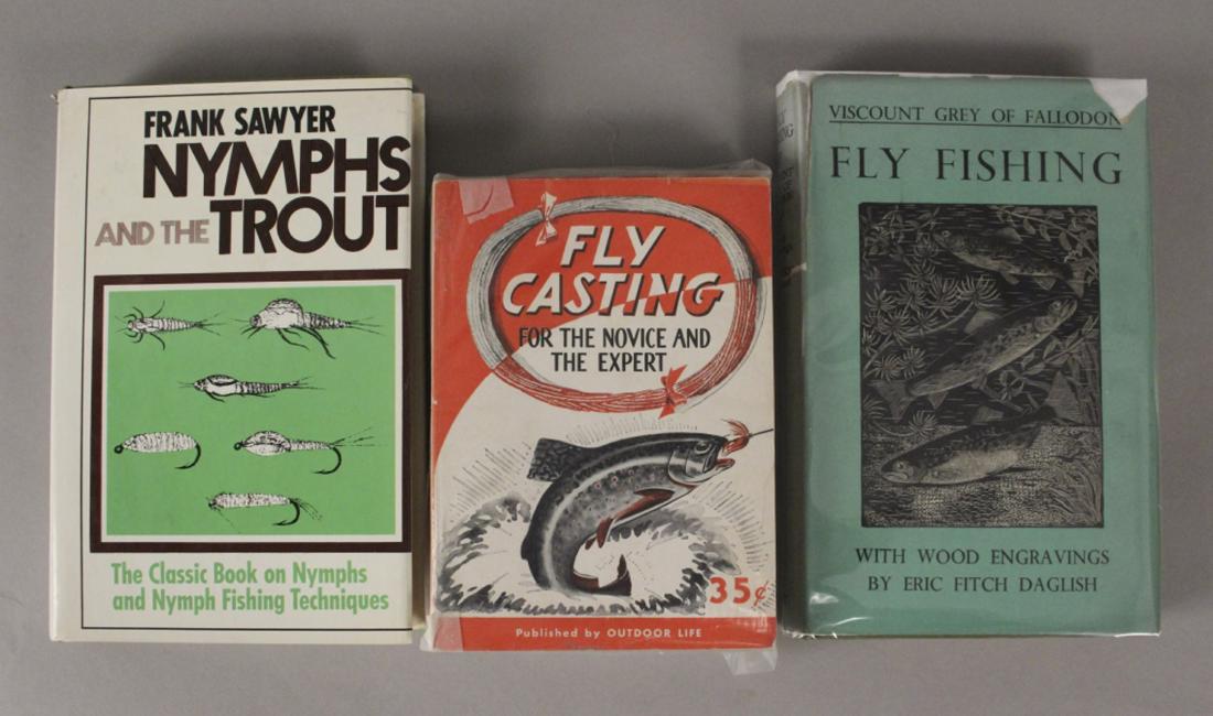 Fly Casting, Fly Fishing & Camping Books: Eight fishing books, "Nymphs and the Trout" by Frank Sawyer and "Fly Fishing" by Eric Fitch Daglish. Five Books Published by Outdoor Life "Fly Casting for the Novice and the Expert", "Fly - Rod for Ba