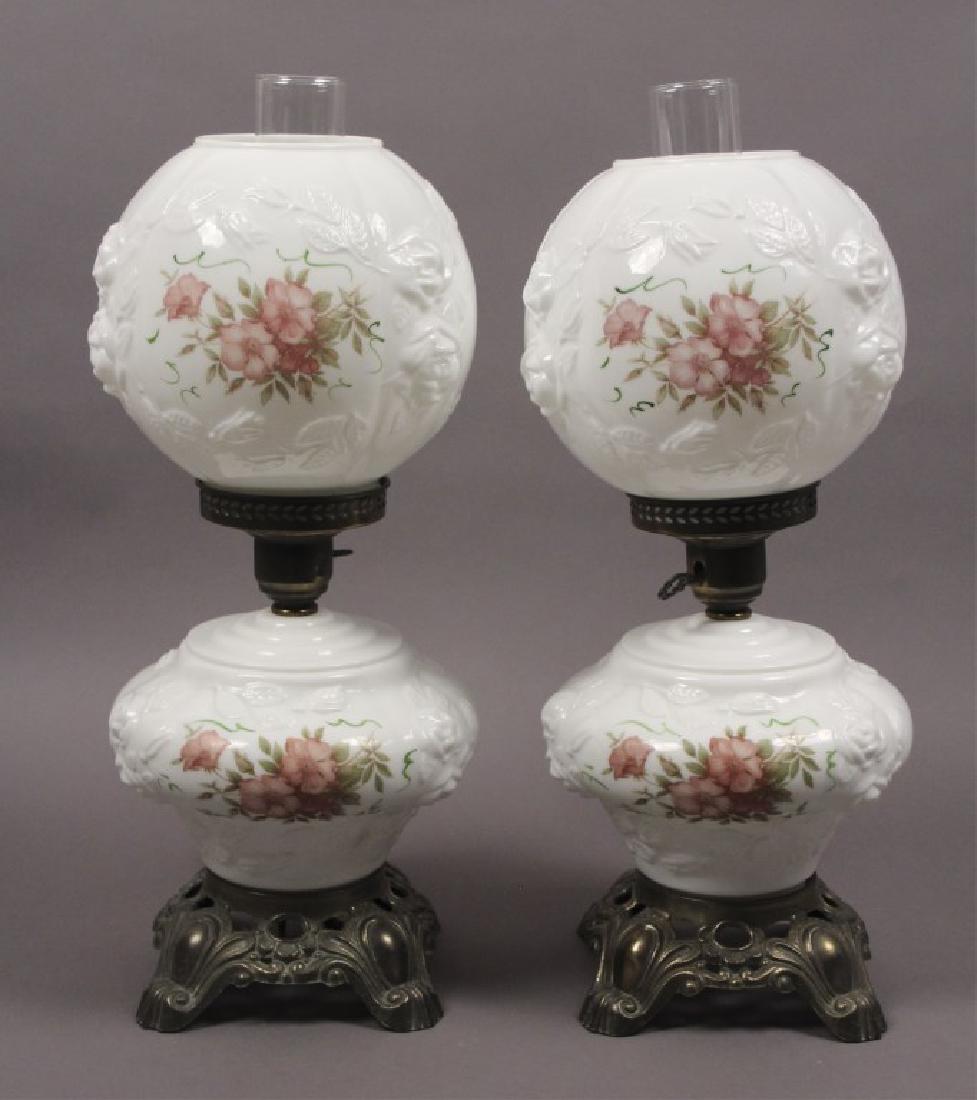 2 Antique Tri-Light Parlor Hurricane Lamps (1 of 8)