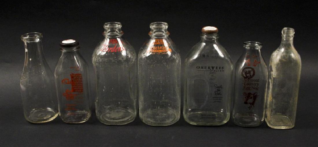 Vintage Dairy Farm Milk & Whiskey Bottles - Walker: Vermont Country Egg Nog, John Walker & Sons Whiskey - Kilmarnock, Scotland. Borden's - Quernsen Dairy Farms - Guernsey Farms Dairy. Oberweis Dairy. [SCG 803]