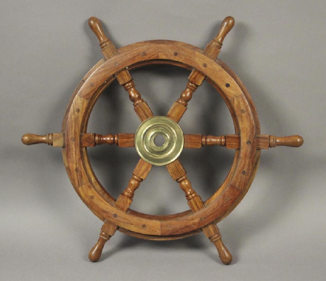 Wooden Ship Steering Wheel W/ Brass Center: [ILY 264]