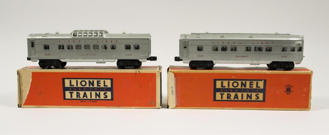 The Lionel Clifton & Summit Cars No. 2432 & 2436: The Lionel Lines Summit Observation Car No. 2436. The Lionel Clifton Vista-Dome Car No. 2432 was cataloged from 1954 until 1958 and was available for separate sale in 1959. [KPA 109]
