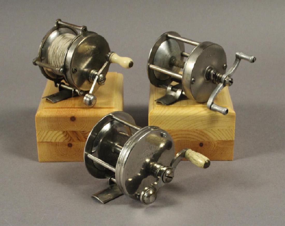 2 Pennell & 1 Bronson Flyer Fishing Reels: Pennell 60 yard quad, Pennell 80 yard quad and Bronson flyer reel. [JHI 895]