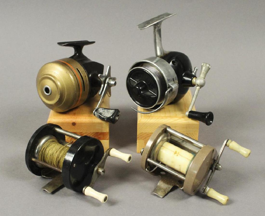 4 Assorted Fishing Reels - Ocean City - Brown: Ted Williams 230, Bache Brown Spinster. [MYE 101]
