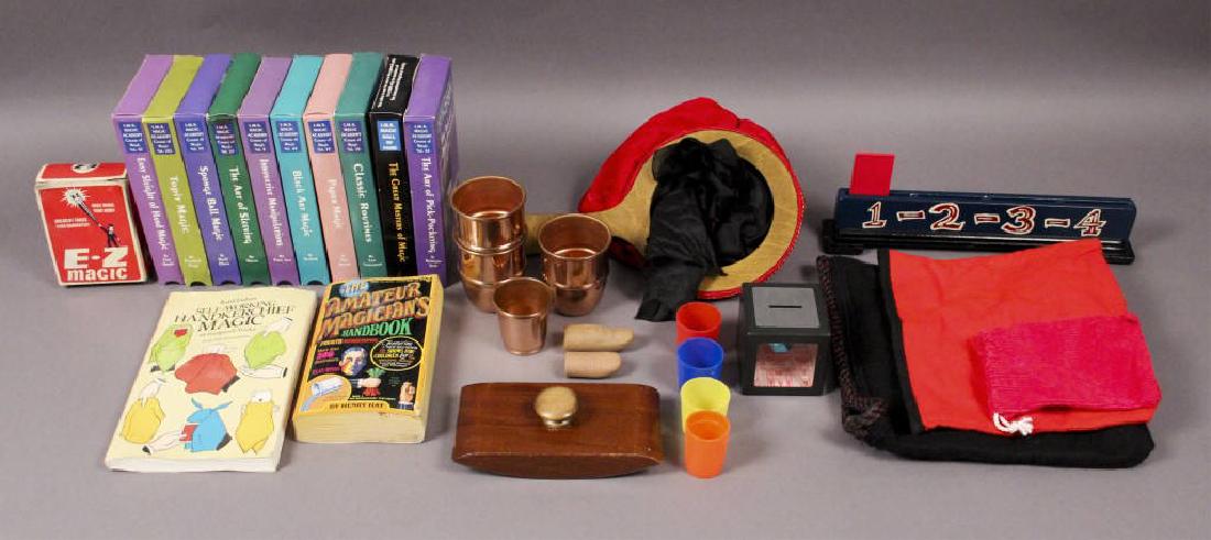 Assorted Magic Trick Accessories - Books - VHS: 10 Magic Tips and Tricks VHS Tapes, Self - Working Handkerchief Magic Book by Karl Fulves, The Amateur Magician's Handbook by Henry Hay, E - Z Magic, Two Fake Finger Tips and Assorted Magic Trick Acce