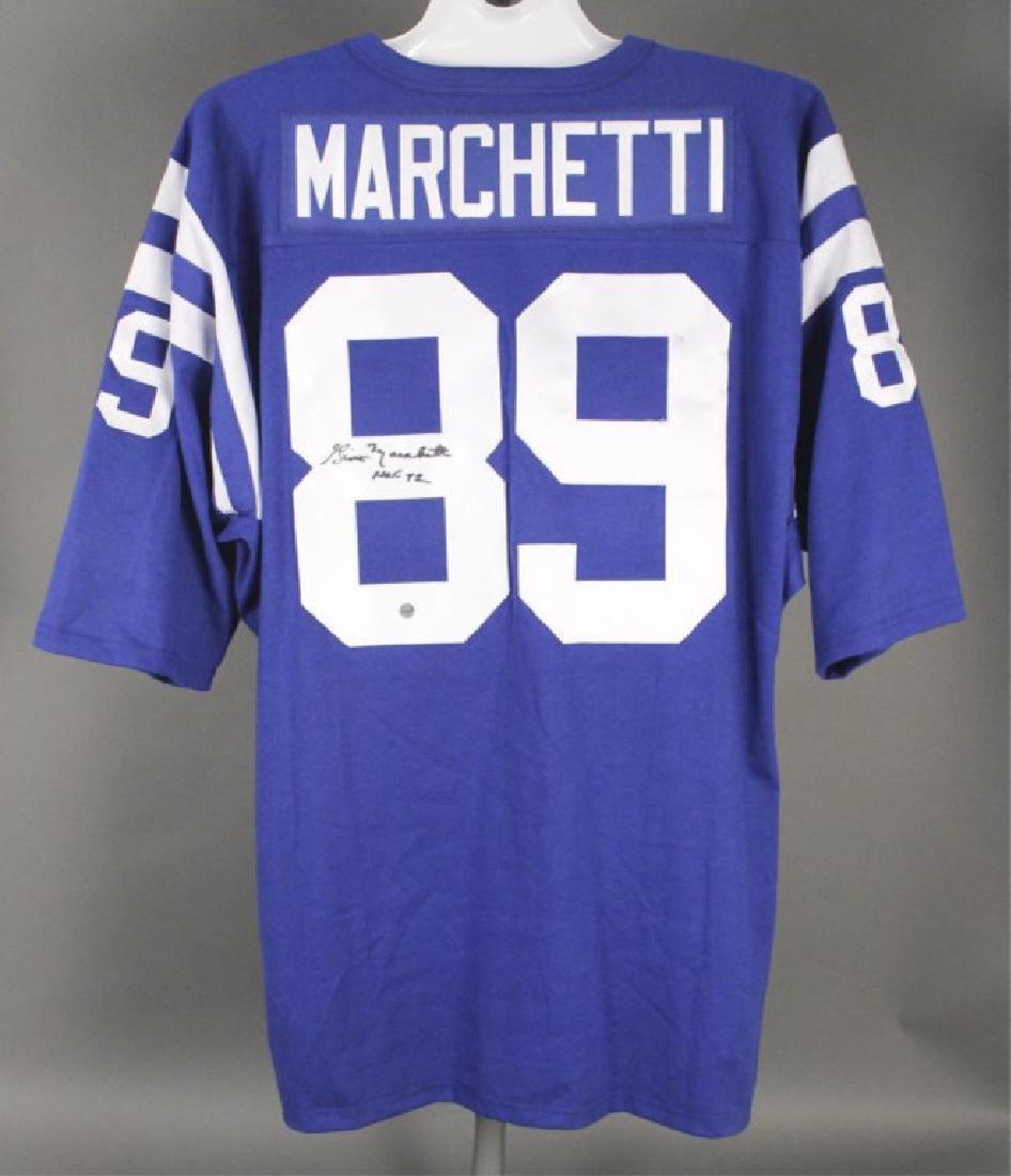 Gino Marchetti #89 Autographed Colts NFL Jersey: Football, Size 2XL. Class of 1972 Hall of Fame. Autograph authenticated by A.P.E. Baltimore, Maryland. [GLA 276]