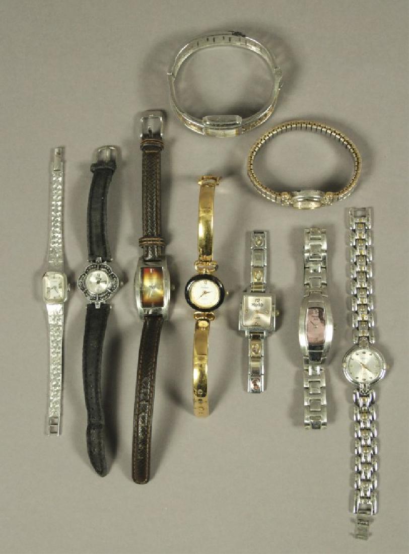 9 Assorted Womens Watches: 9 Assorted watches include Peugeot, 2 Panama Jack, X Time, 2 Geneva, Mudd, Timex & Helbros. Non working - possibly needs batteries. [Z 3281]