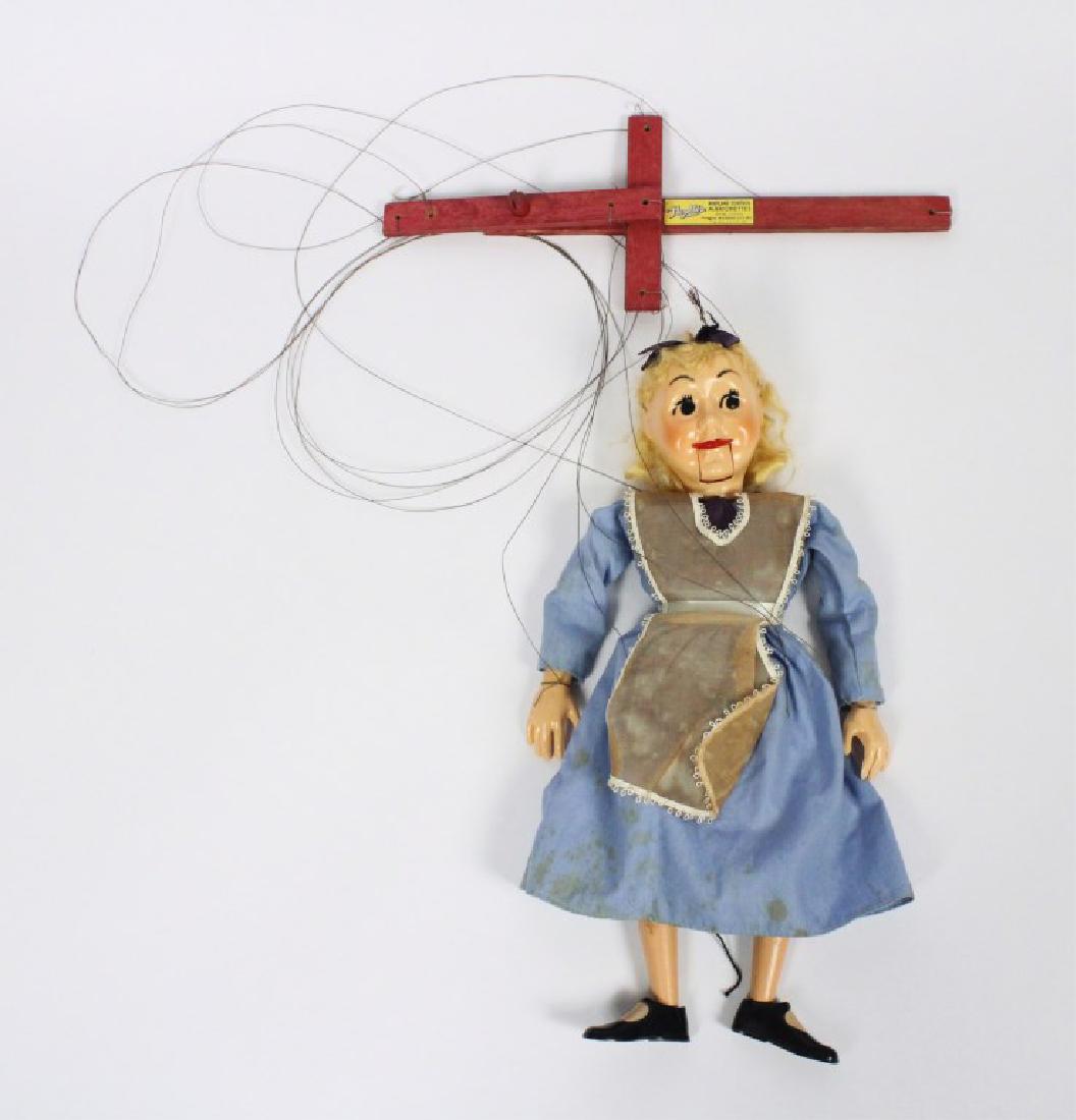 Hazelle's Talking Alice in Wonderland Marionette: Vintage airplane control marionette. Stored for many years by a seasoned puppeteer. May have cracks, discoloring and/or the need to untangle or re-string. Please check pictures for condition. [CUR 114