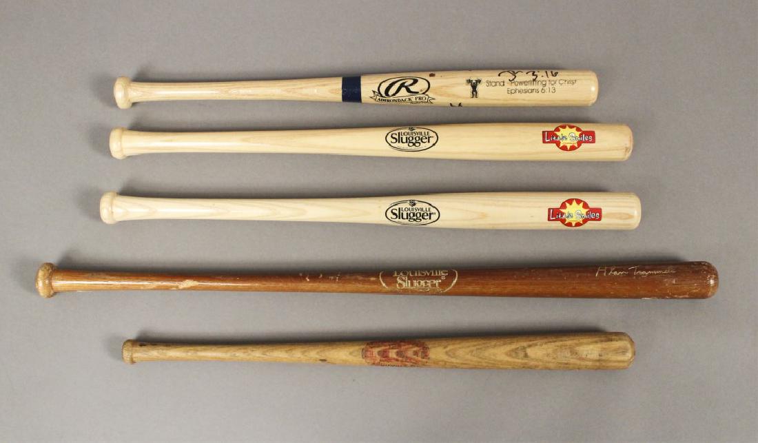 5 Miniature Baseball Bats - Louisville Slugger: Louisville Slugger Little Smiles, Rawlings, Signed Alan Trammel Bat. [LA 4092]