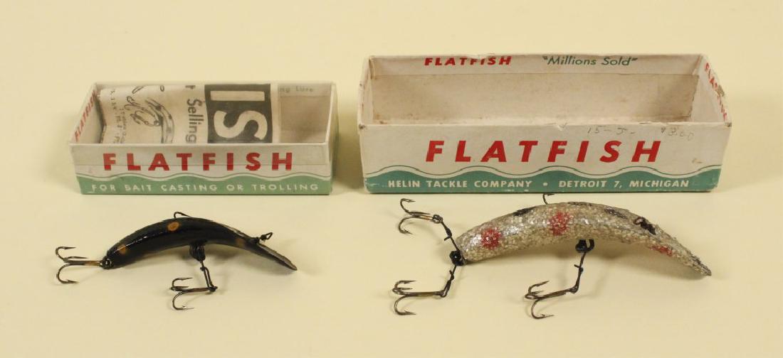 2 Helin Flatfish Fishing Lures with Boxes & Paper: One does not have the top. [TJC 195]