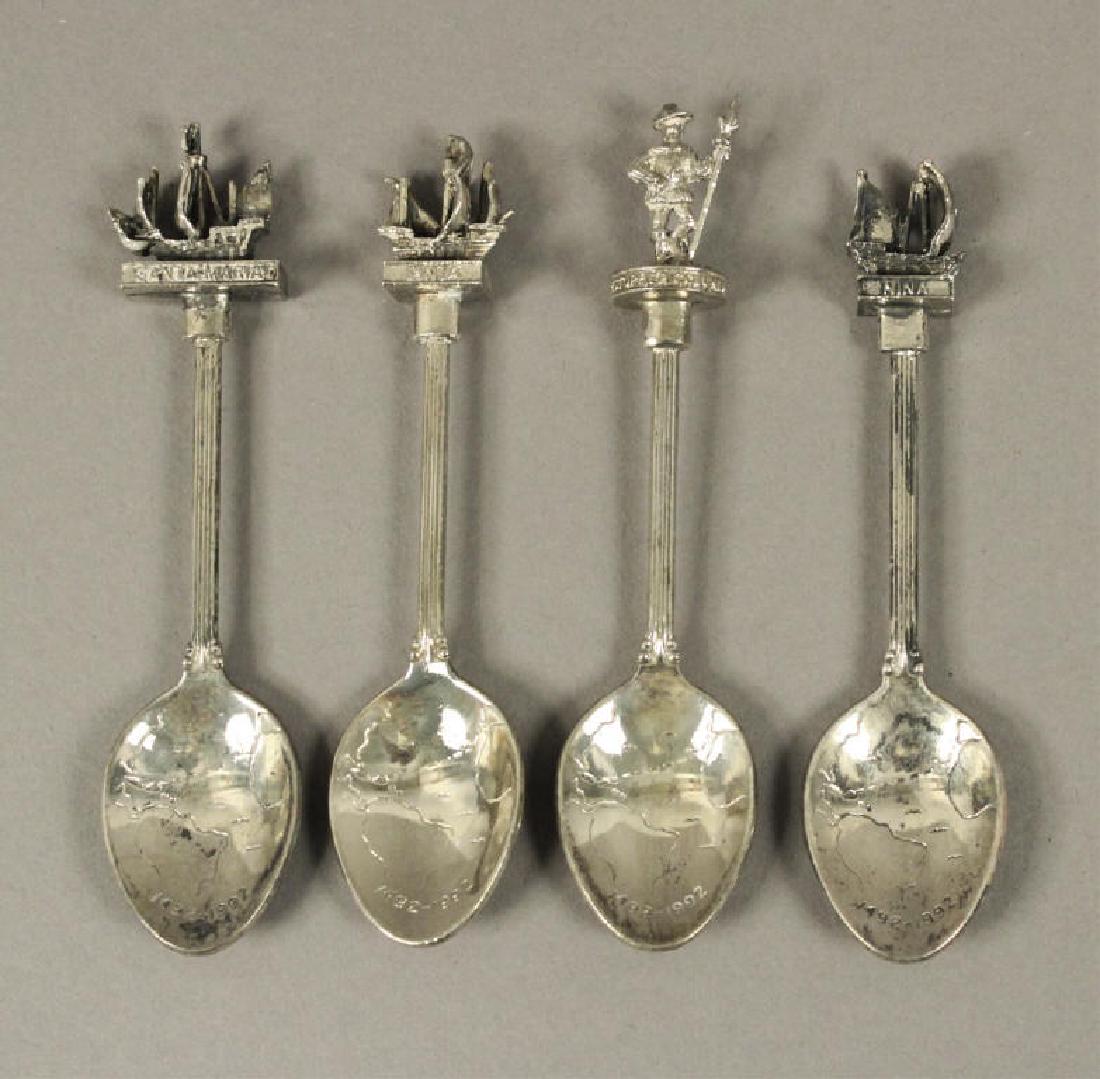 4 Christopher Columbus Spoons Collection: 4 spoons include the three Columbus ships Nina Santa Maria, Pinta along 1 of Christopher Columbus. W.A.P.W Great Britain [RUC 124]