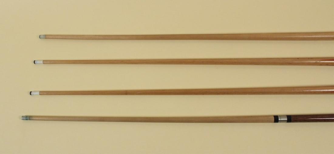 4 Vintage Pool Cue Sticks: 2 marked Championship 18 oz., 1 Brunswick & 1 unmarked. [LA 4186]