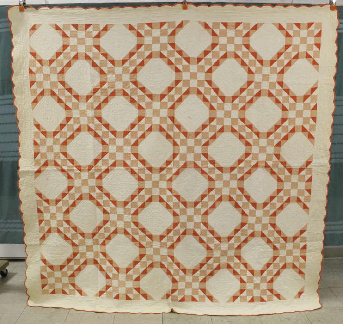 Amish Handmade Quilt 6' 6" x 6' 6": Amish Quilt 6' 6" x 6' 6". Bought at Amish Auctions. May show signs of wear and some stains which show in pictures. [LRD 468]