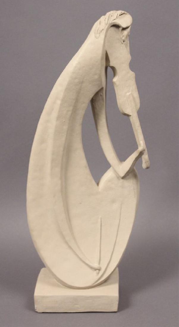 Abstract D. Fisher Figure Playing Violin Sculpture: Large Violinist-Sculpture by D. Fisher, Austin Prod. Inc. 1980. Measures approximately 20" tall. [TJC 311]