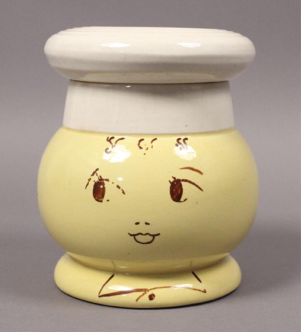 Vintage Yellow Chef Ceramics Cookie Jar: For similar items in our catalog: Collectibles & Furniture - Lots 202 to 598. Tools - Lots 600 to 654. Guns - Lots 200, 656 to 665. Sportsmen's - Lots 668 to 858. [LA 4568]