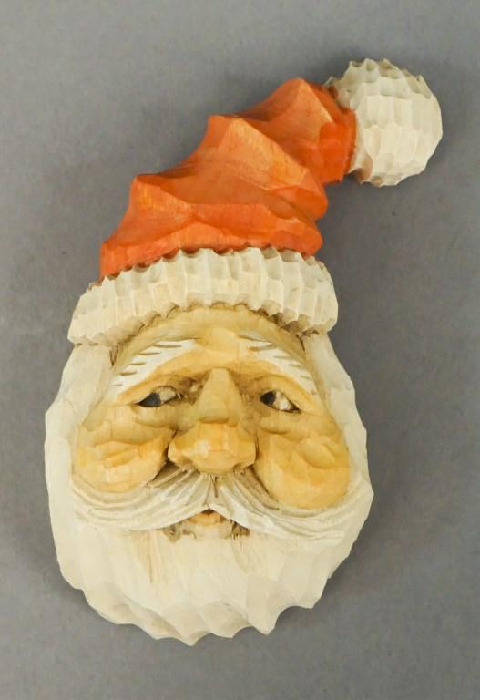 2 Dave Rushlo Wood Carvings - Santa - Cowboy Boot: Texas woodcarver. [CWH 327]