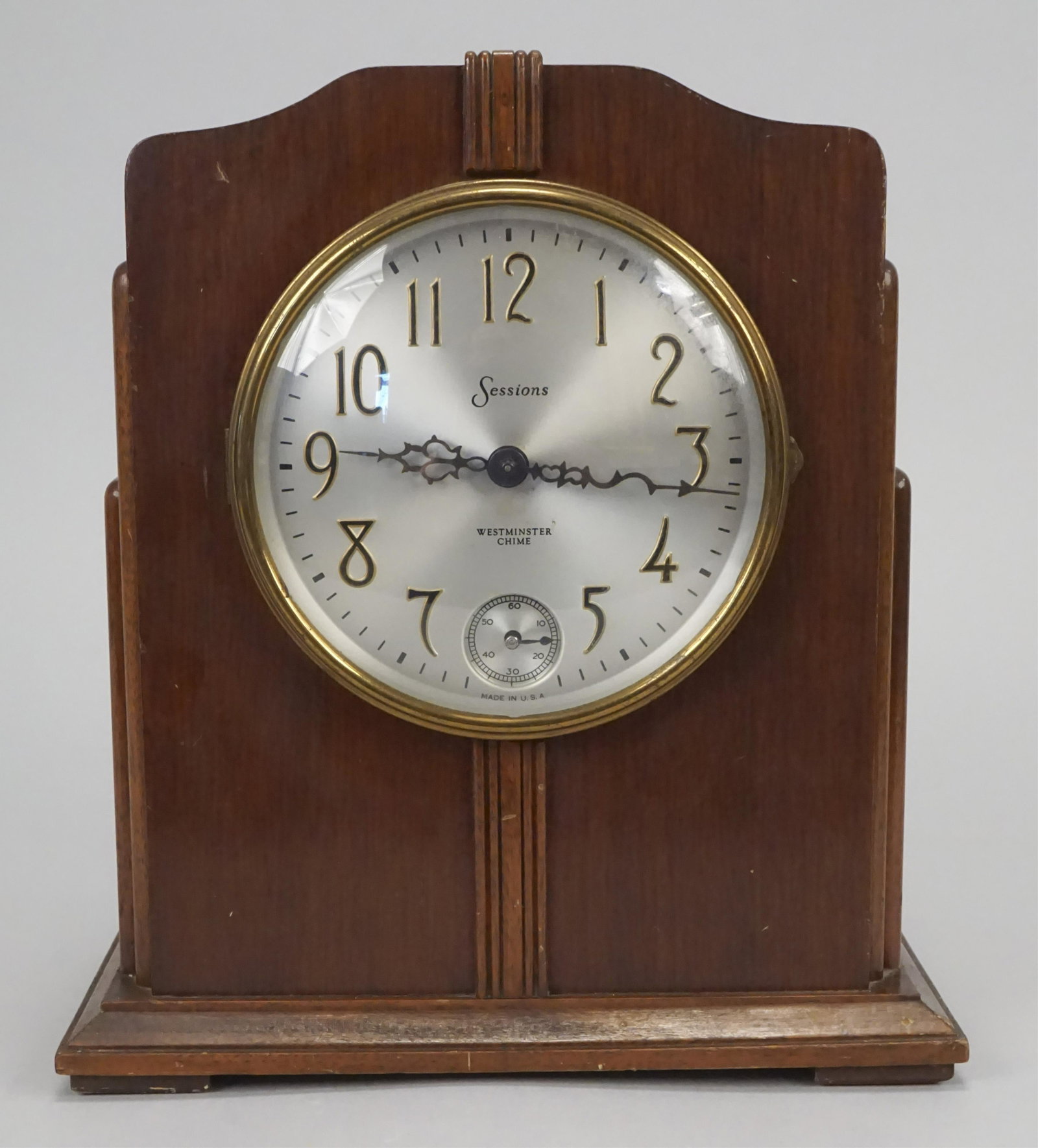 Vintage Sessions No. 68D J Electric Mantle Clock: Westminster Chime, Model D. Works. Clock has been serviced and oiled by a professional clocksmith. It is in working condition but you may have to make a speed adjustment after shipping and leveling at