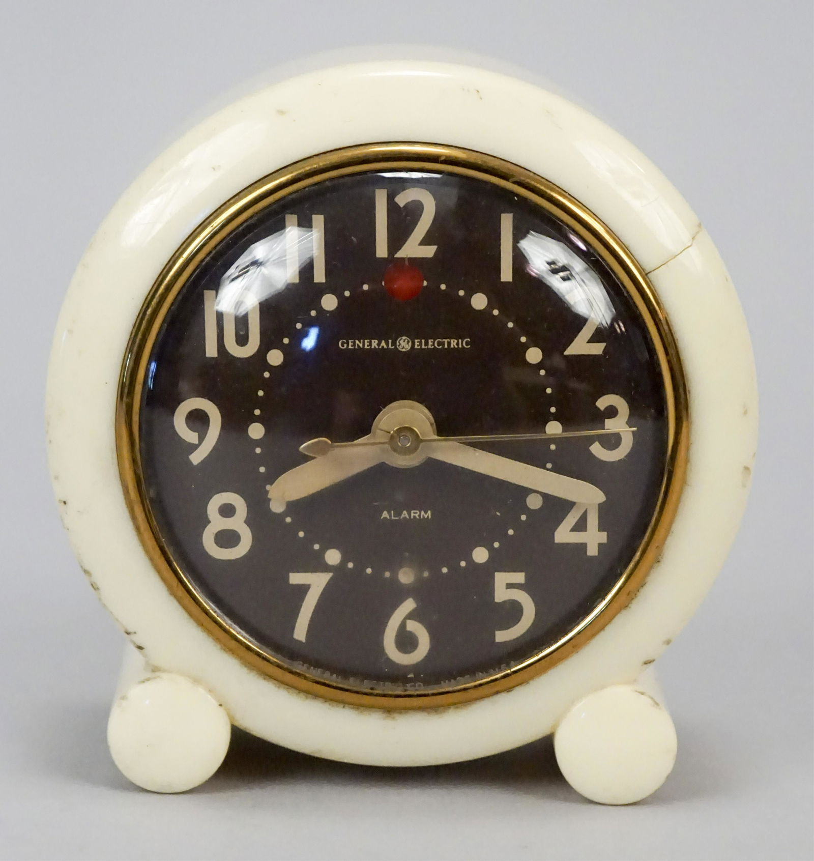 Vintage General Electric Alarm Clock: Works. Clock has been serviced and oiled by a professional clocksmith. It is in working condition but you may have to make a speed adjustment after shipping and leveling at your location. Sold as is.