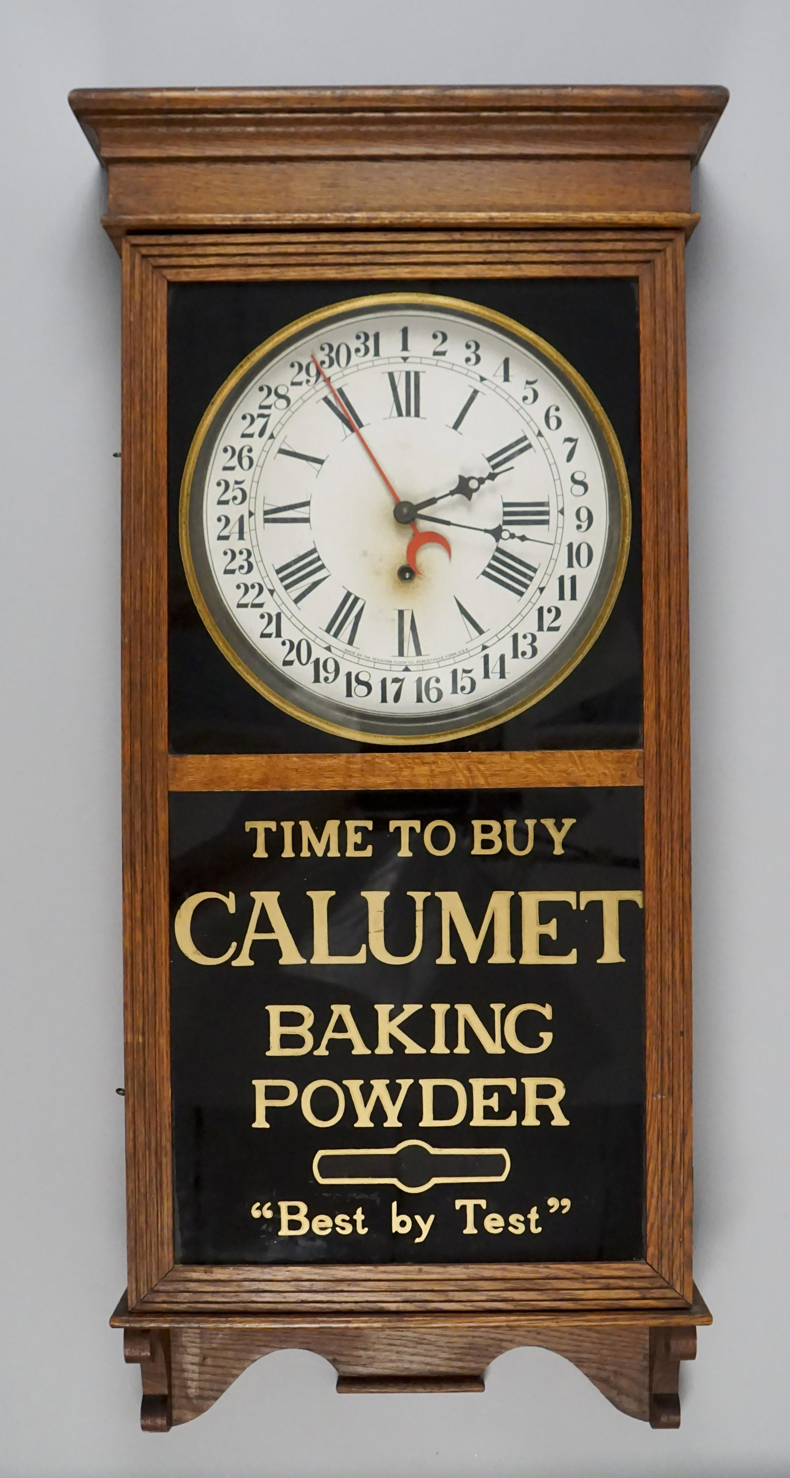 The Sessions Clock Co. Calumet Baking Powder Clock: 1904. Regulator #2. Advertising. Includes Key. Works. [POM 477]