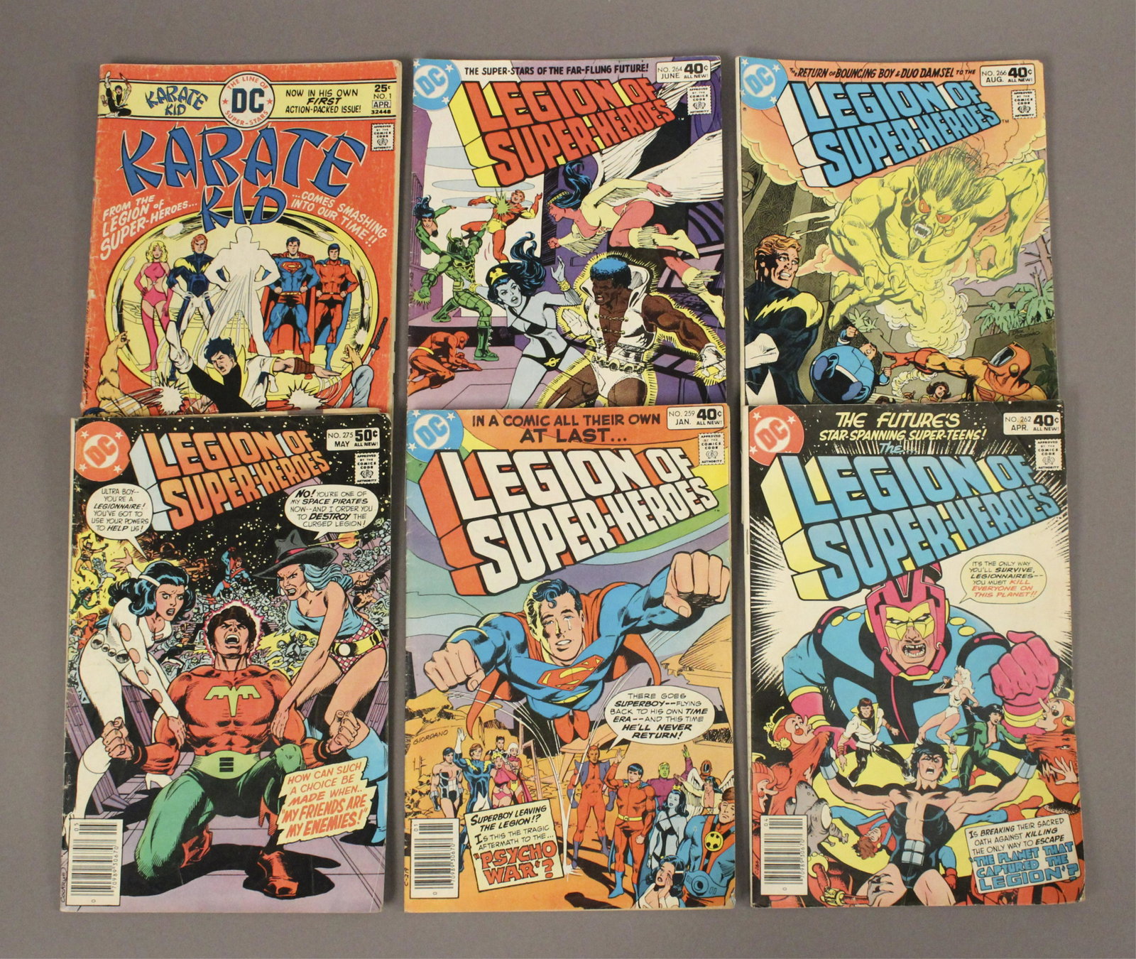6 - 1980's DC Legion of Super - Heros Comic Books: Karate Kid #1 - April. Legion's #259 Jan,, 262 April, 264 June, 266 Aug. & 275 May. [DEW 218]