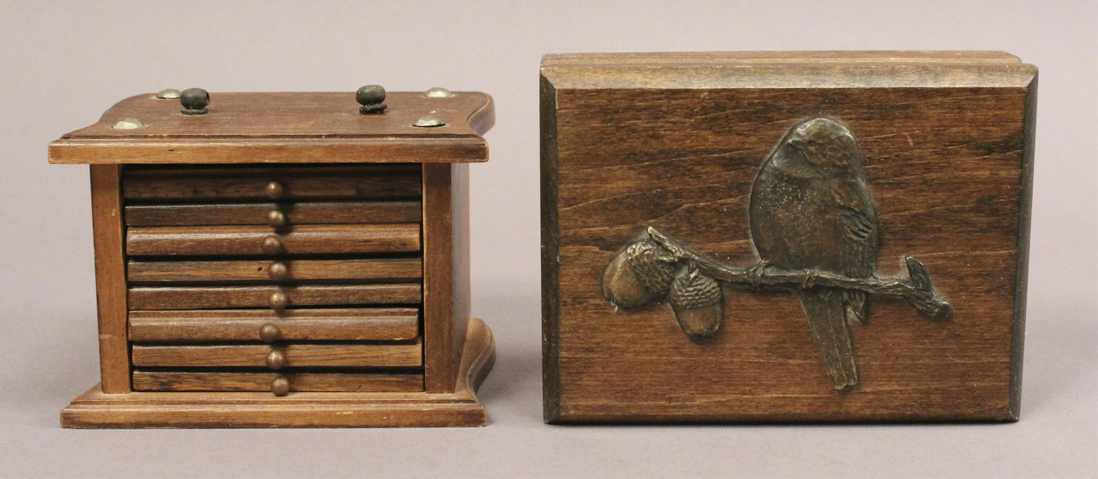 Vintage Wooden Coaster Set & Bird Carved Card Box: [OHL 1090]