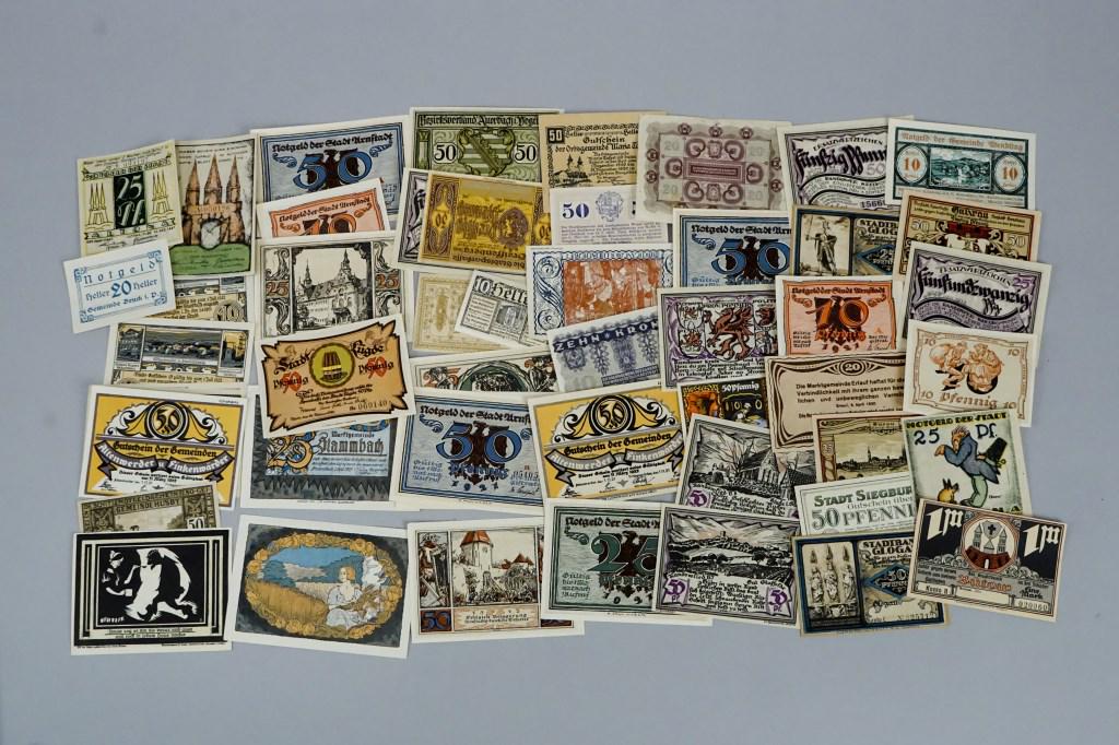 World War I Emergency Bank Notes: When World War I broke out across Europe, German coinage quickly disappeared. Citizens fearful of losing their wealth began hoarding the coins, resulting in massive shortages. In response, Notgeld or 