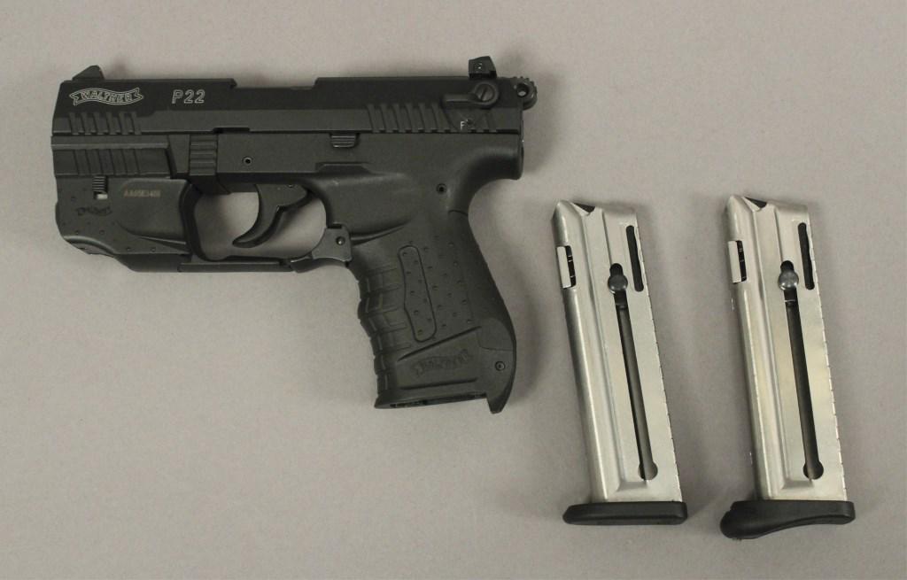 Walther Semi-Automatic Pistol P22 Smith & Wesson: Gun includes case, 2 Clips & Laser Sight. Made in Germany. All guns have been cleaned and oiled. [POM 104]