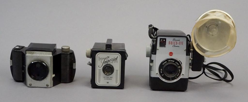 3 Assorted Vintage Cameras - Kodak - Herco: All working camera's include: Herco Imperial 620 Snapshot, Foto-Flex, and Kodak Brownie Bull's Eye. Cindy Sherman. Robert Frank. Eliot Porter. Imogen Cunningham. Frans Lanting. Paul Strand. Weegee. Ri