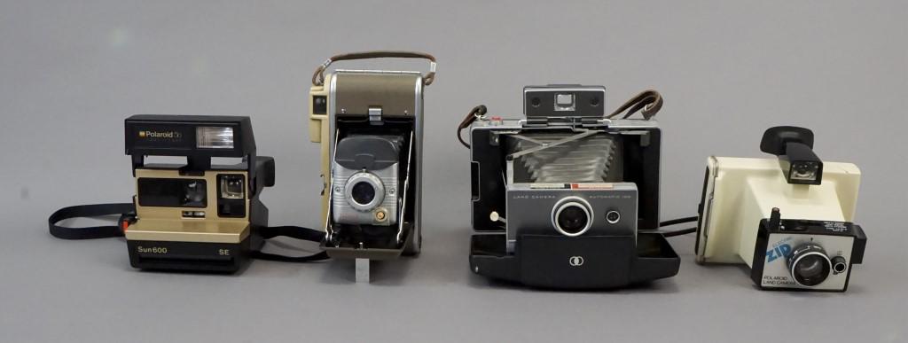 4 Vintage Assorted Polaroid Cameras: Untested Polaroid Sun 600, Polaroid Model 80A, Polaroid Automatic 100 Land Camera, Polaroid Electric Zip Land Camera. Cindy Sherman. Robert Frank. Eliot Porter. Imogen Cunningham. Frans Lanting. Paul