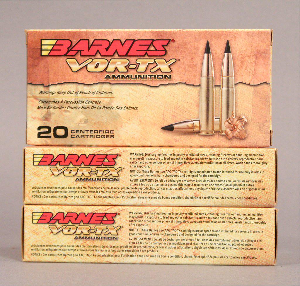 Barnes VOR-TX 300 AAC Blackout Ammunition: Three unopened 20 round boxes of Barnes VOR-TX 300 AAC Blackout 110 gr TAC-TX. 60 rounds total [ROR 147]