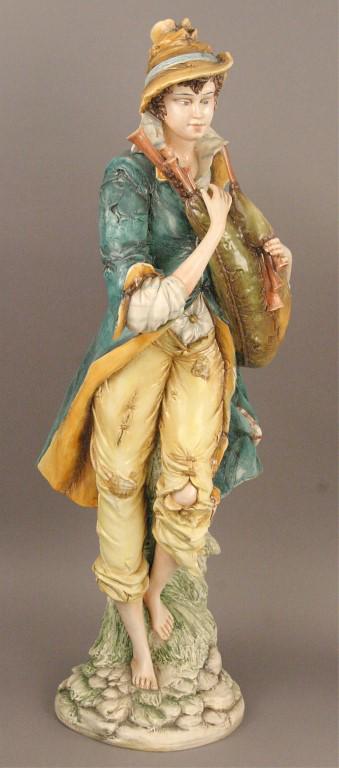 Italian Made Capodimonte Statue - Boy with Bag Pip: Nice selection of artwork at the end of the auction. [SGS 110]