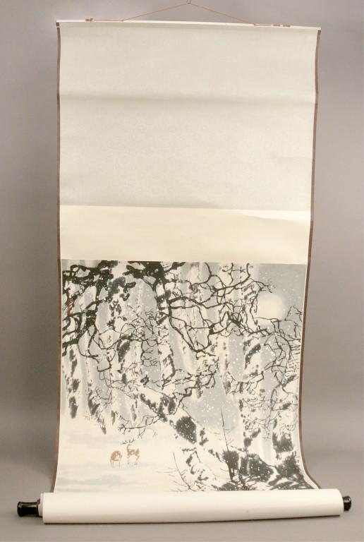 Chinese Ink 'Deer in the Woods' Scene Scroll: [SMA 1003]