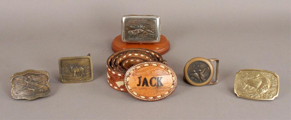 Nice Assortment of Belt Buckles & Leather Belt: [KAT 480]