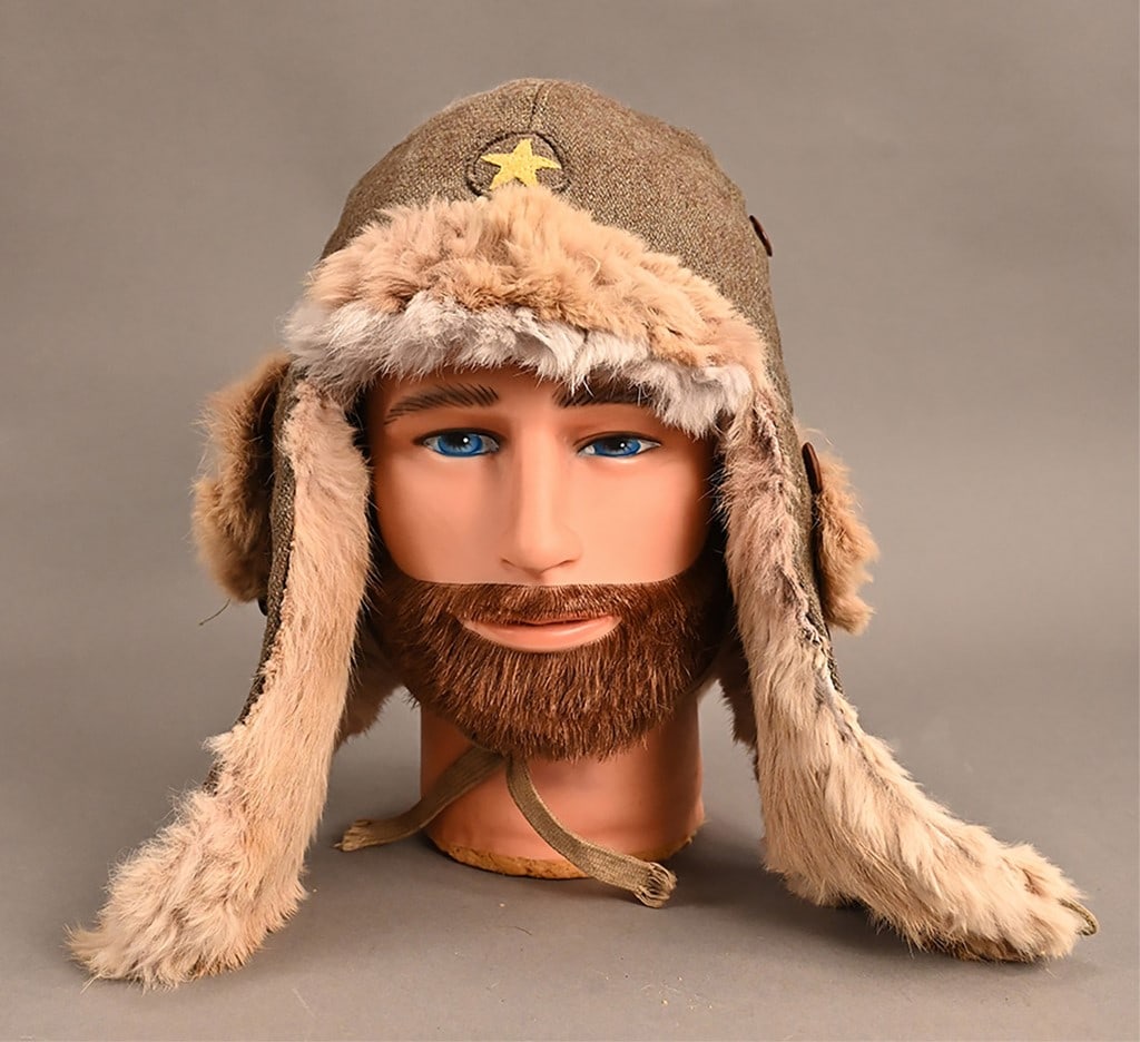 WWII Japanese Field Cap: Chin string is dirty. Front left flap shows wear. Fur is super soft and nice. [ABU 235]