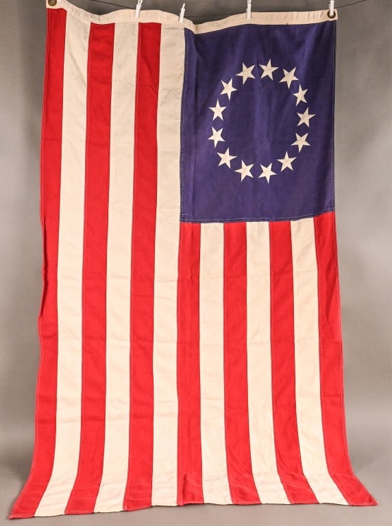 Vintage Embroidered 13 - Star American Flag: Measures approximately 34 x 58 [ABU 300]