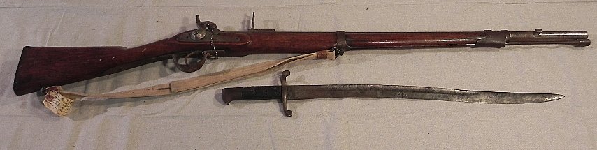 Pryse & Redman Black Powder 14 Gauge with Bayonet: WE JUST FOUND THE STAMPED MARK ON THE STOCK. THE STOCK IS STAMPED PRYSE & REDMAN (pictured). This is one of several longarms from a Civil War era collection. The old tag on this states that it is a Pr