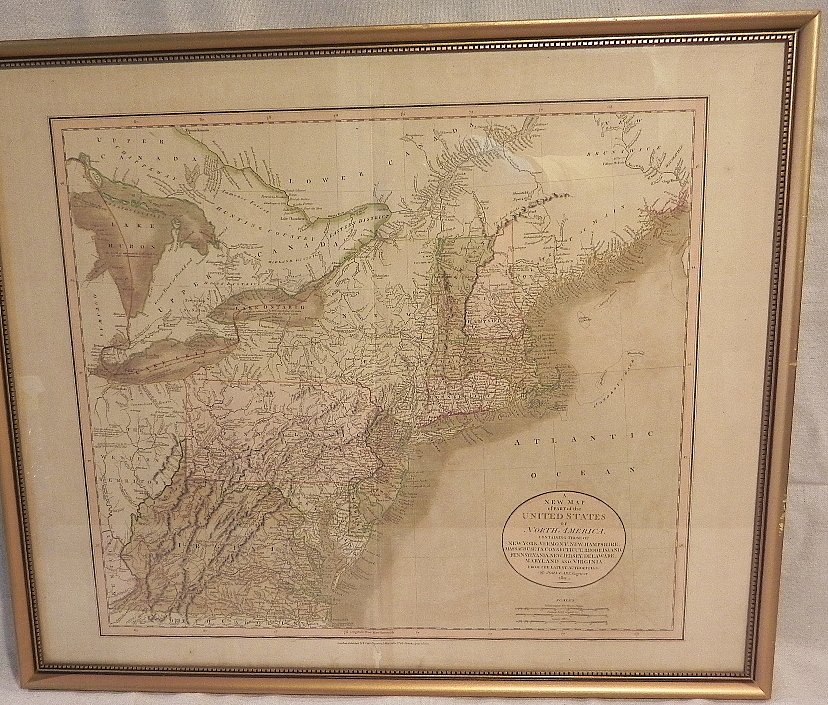 1812 John Cary Map of: Titled "A New Map of Part of the United States of North America", published by J. Cary, London, 1812. There are a few small pinholes, and one small hole in the bottom center along the center fold.